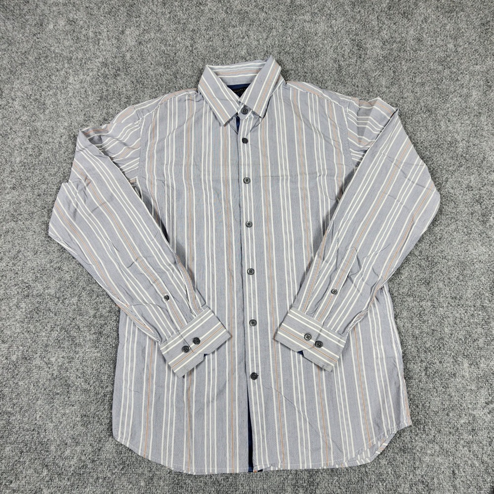 Banana Republic Mens Small Striped Button Down Shirt Blue White Orange Stretch